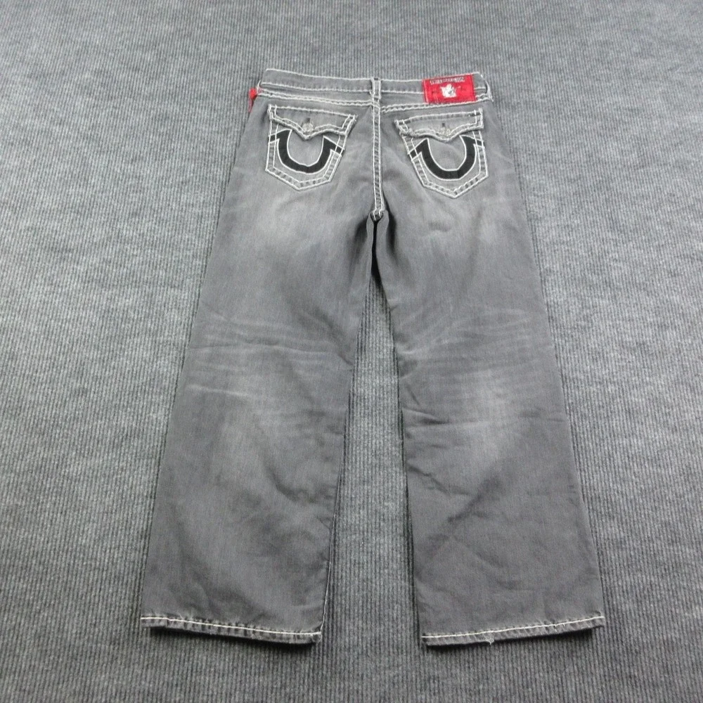 True Religion Jeans Mens 36 Black Vinny Super T Flap Wide-Leg Relaxed 37x31*